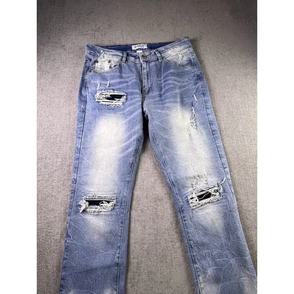 M. Society Jeans Men's 32 X 32 Distressed Straight Stretch Hip Hop Streetwear
